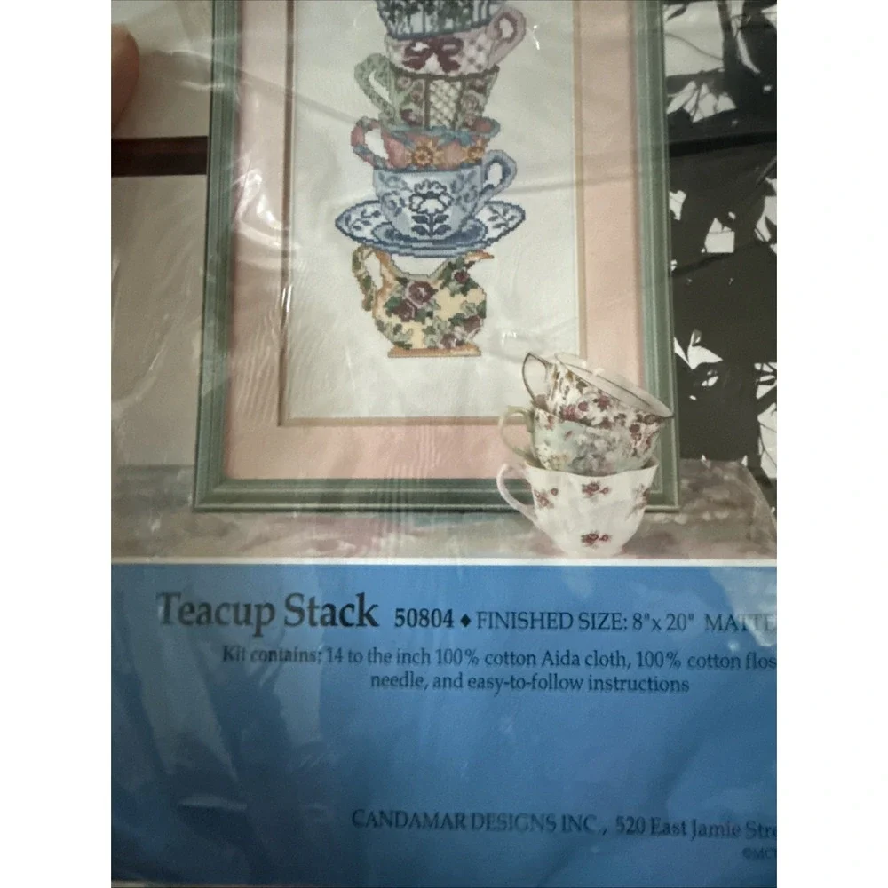 Candamar Designs Teacup Stack Counted Cross Stitch Kit 50804 8x20 Vintage 1994